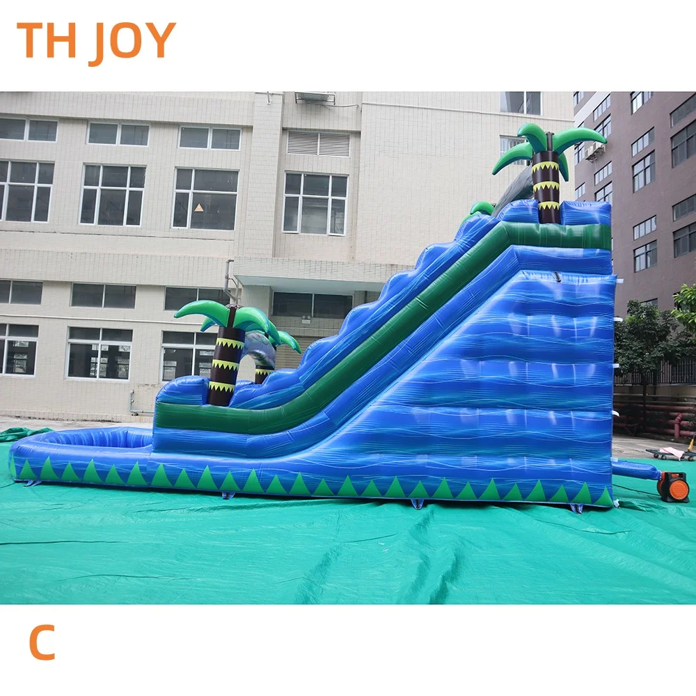 Par expédier à porte, toboggan gonflable géant en PVC de 9m de 30 pieds de long avec toboggan d'eau de videur de palmiers de piscine pour l'été