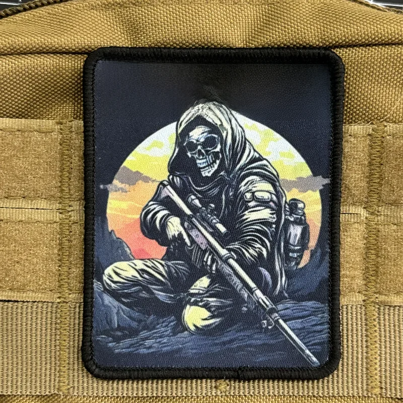 Skull Soldier Tactical Patch Death Will Wait Reaper Morale Badge Printing Patches Hook & Loop Military Armband Backpack Sticker — zdjęcie 2