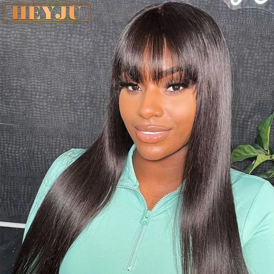 Human Hair Wigs With Bangs Glueless Straight 3x1 Middle Part HD Lace Wigs For Black Women Brazilian Wigs 100% Human Hair On Sale