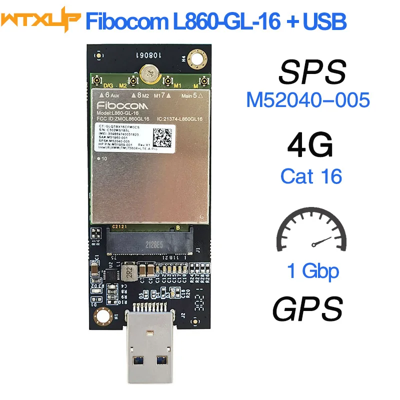 

Fibocom Φ LTE CAT16 модуль 4G L860-GL-16 wwan карта GPS 1 Гбит/с антеннами USB-адаптера