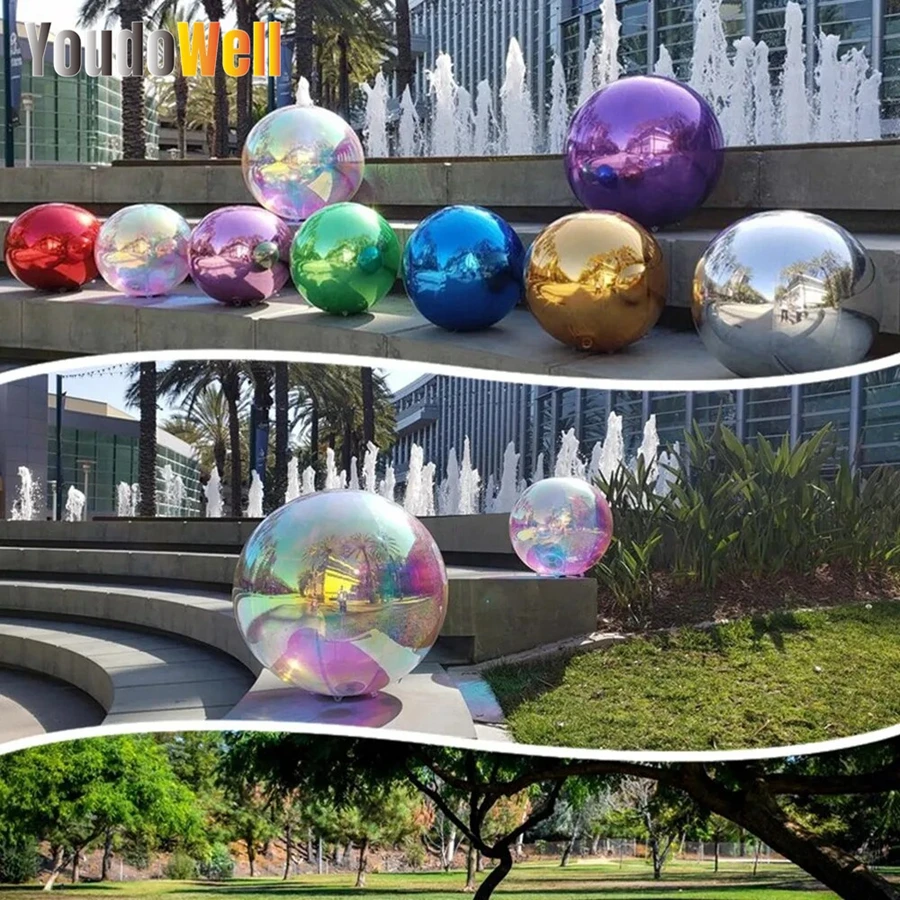 Rainbow Color Giant Inflatable Mirror Ball Shiny Metal Balloon Suitable For Party Wedding Stage Decoration