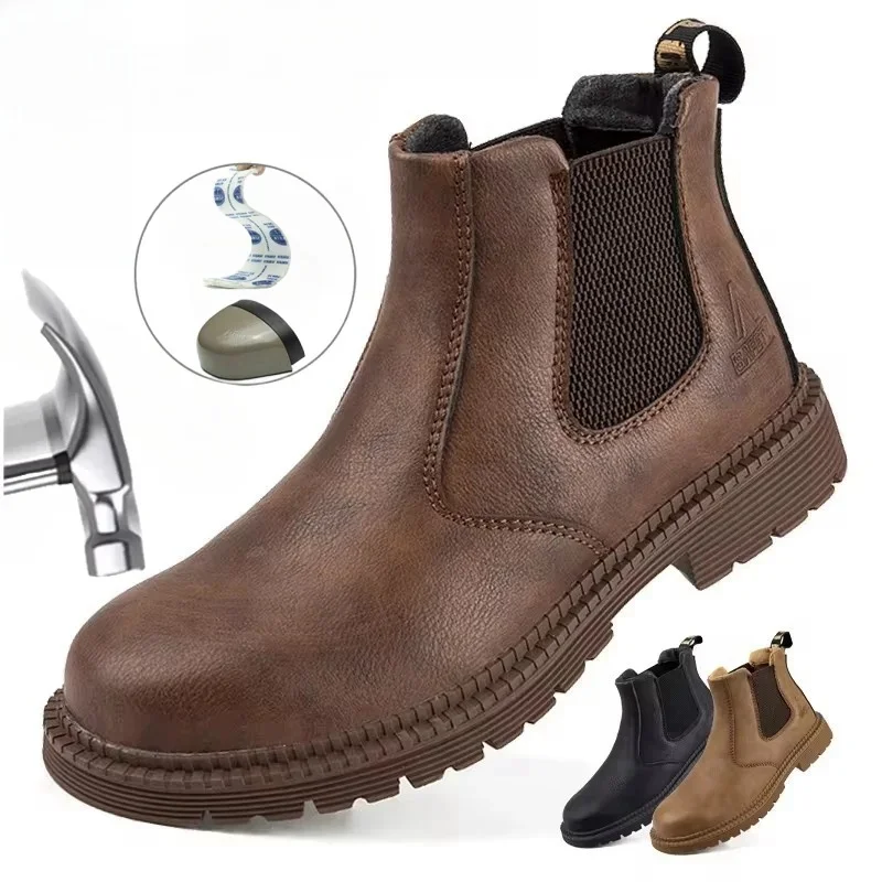 Waterbestendige veiligheidswerkschoenen voor heren Leren laarzen met stalen kop Herenschoenen Onverwoestbare constructiewerkschoenen Bruin - afbeelding 2