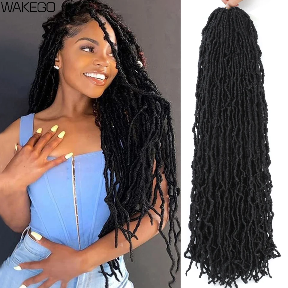 Wakego 14 18 24 pulgadas Nu Faux Locs pelo de ganchillo mechones de imitación trenzas de ganchillo precortadas suaves Locs cabello trenzado para mujeres y niños