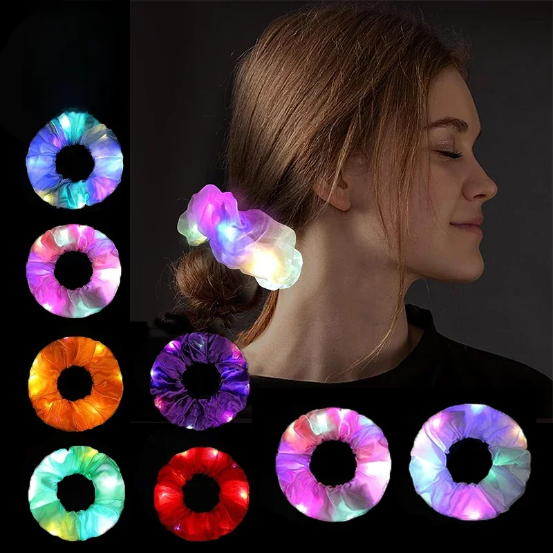 1/10 sztuk LED Luminous Scrunchies świecąca opaska do włosów dziewczyna rozświetlająca gumka do włosów urodziny nakrycia głowy na przyjęcie dostarcza akcesoria do włosów — zdjęcie 2