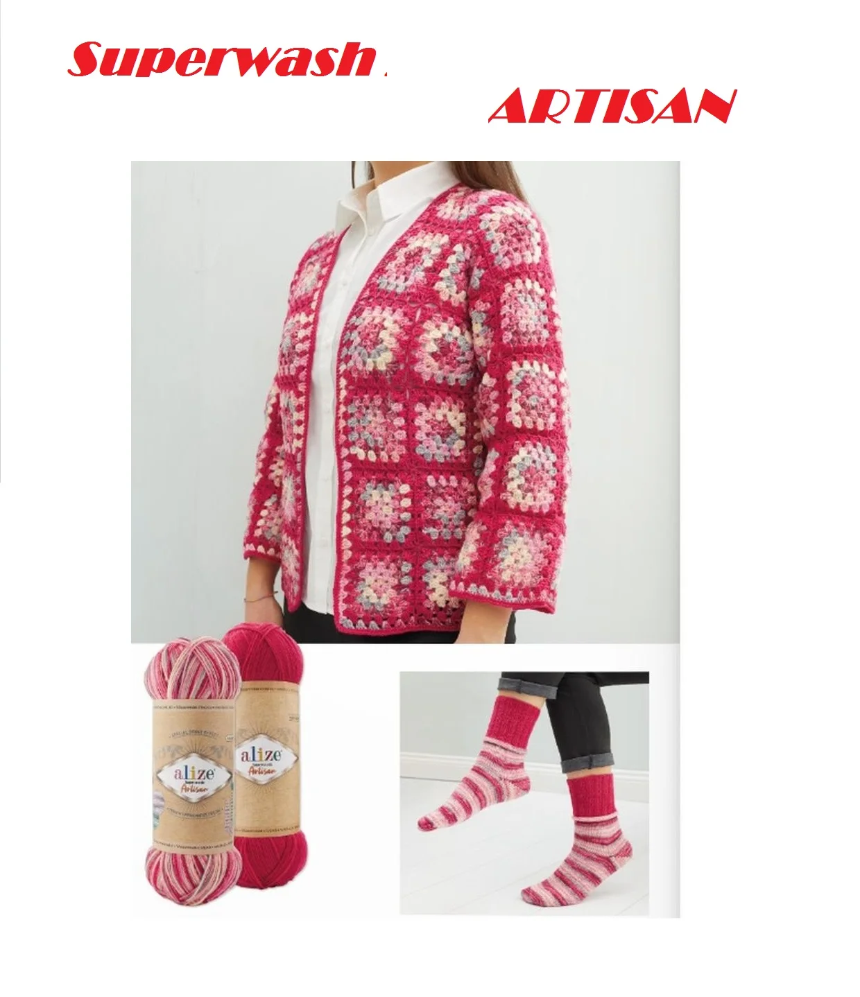 Alize Superwash Artisan Wool Yarn, 6 Color Options - Booties - Beret - Scarf - Blouse - Cardigan - Glove - Jumper - Comfort - Summer - Winter - Autumn - Polyamide - (Meters 420) - (100gr) - Made In Turkey