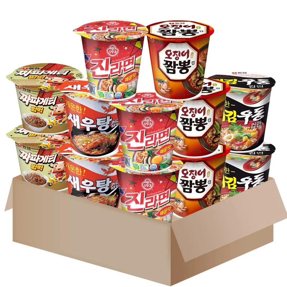 [AL0066]Cup ramen variety 12 of 5-types pack{Jinramen Spicy x3+Squid jjambbong x3+Shrimp x2+Tempura-udon x2+Chapagetti x2}small noodle cup