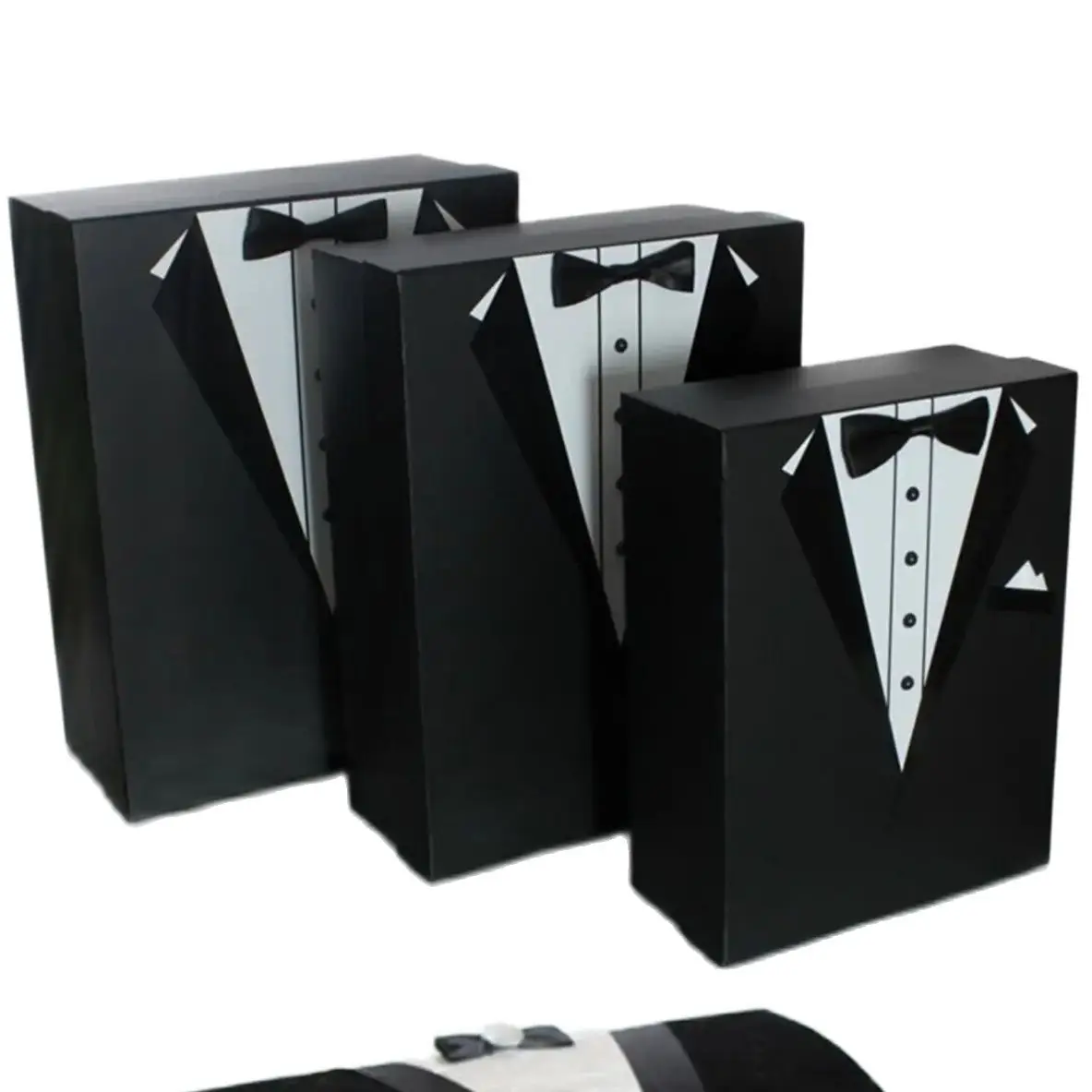 4 Pieces Kraft Gift Box Chest Groom Bundle Set Wedding Engagement Packaging Special Decoration Different Design Party Set Black