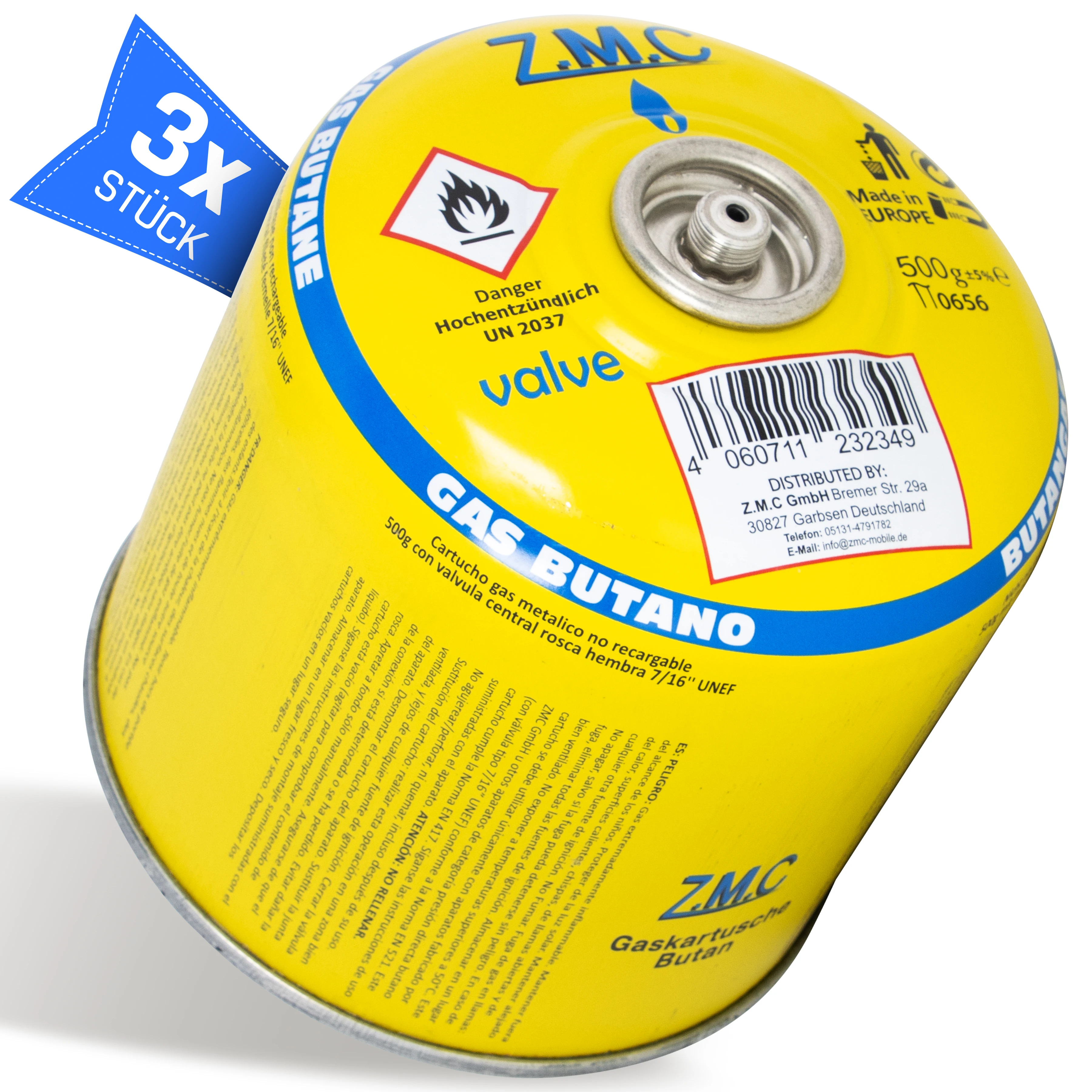 Z.M.C Gaspatroon 500g Propaan/Butaan 80/20 1X - 13X | En417 Schroefpatroon 7/16" Euro-schroefdraad, 990ml - voor gasgrills, Weber en campingkachels