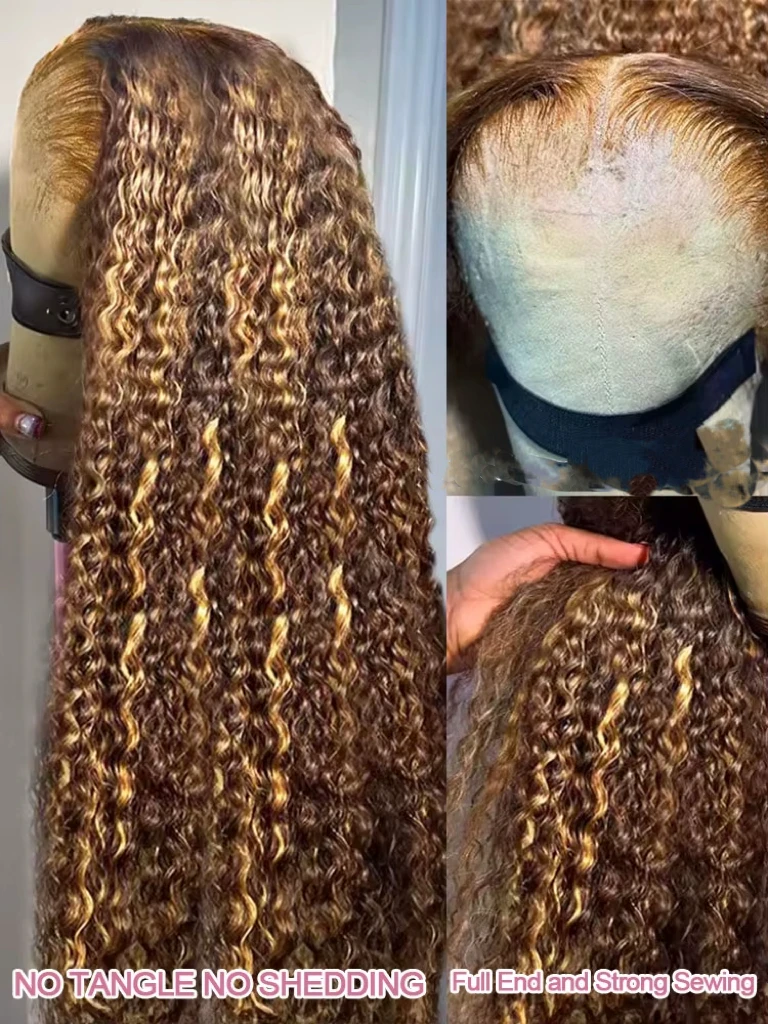 250% Highlight Deep Wave 13x6 Hd Lace Frontal Wig Human Hair Pre Plucked 30 40 Inch Brown Ombre Curly Water Wave human hair wigs image 6