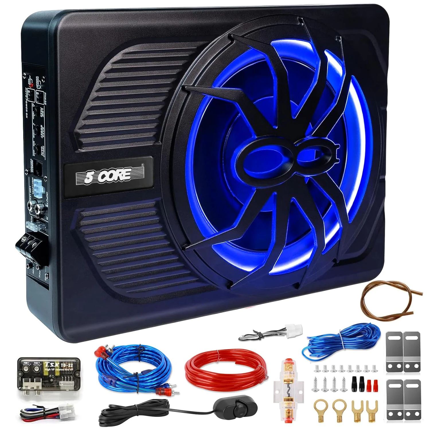 

5 Core 10 inch Slim Under Seat Car Audio Subwoofer 800W Built in Amplifier Sub Woofer LED Light BTUBE UNDR ST 150 LGT