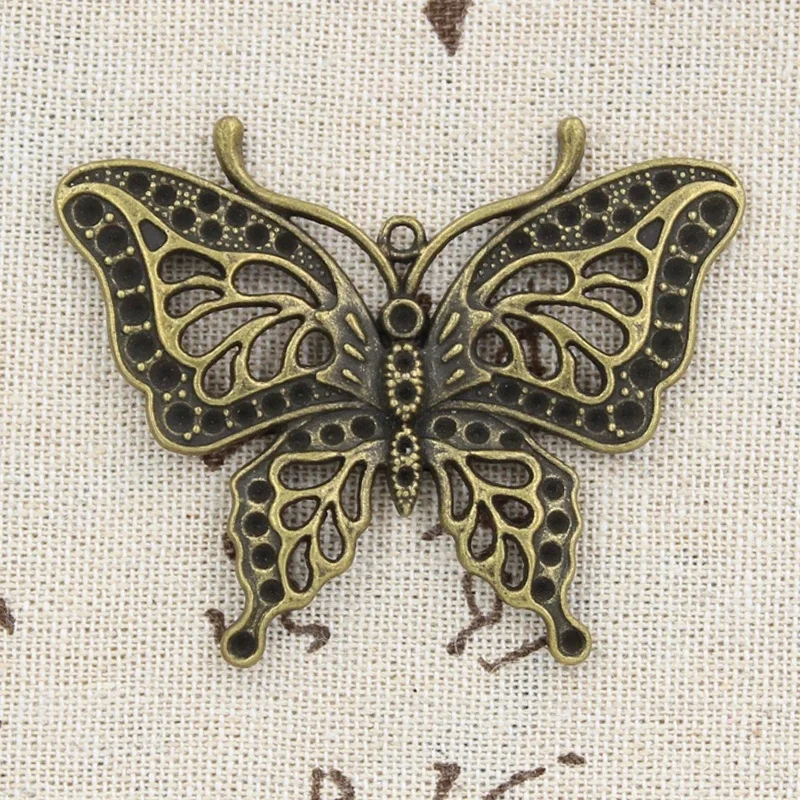 2 sztuk Charms motyl 60x48mm Antique Making wisiorek fit, w stylu Vintage tybetański brąz srebrny kolor, ręcznie robiona biżuteria DIY — zdjęcie 2