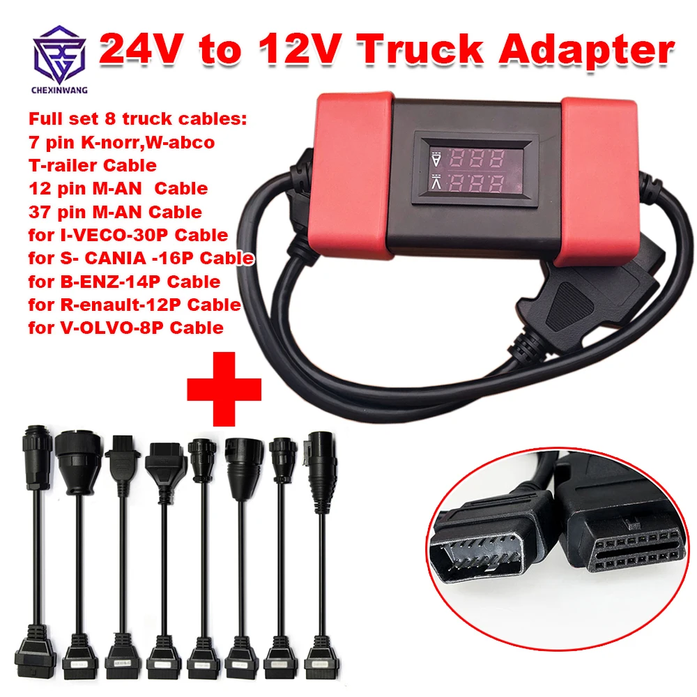 Heavy Duty Truck Converters 12V to 24V Adapter Cable Diesel Connector 8 Truck Cable For X431 Easydiag Thinkdiag OBD2 Scannner