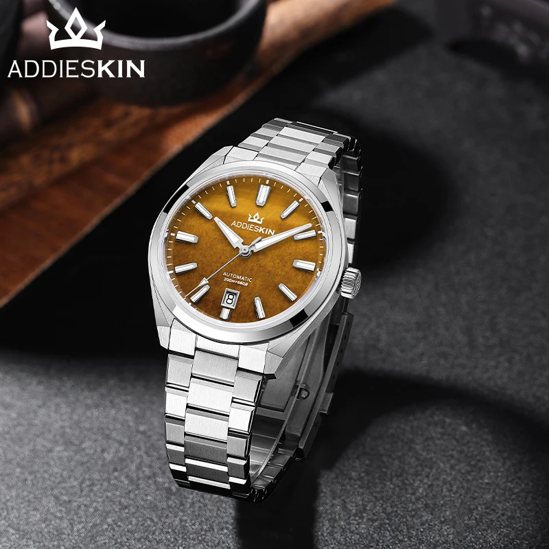 ADDIESKIN K010 Men's Automatic Watch 40mm Tiger's Eye Dial BGW9 Luminous Japan Miyota 9015 Natural Stone Explore 200m Waterproof