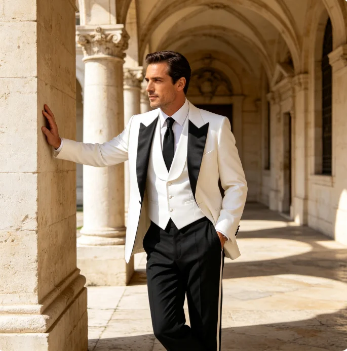 Formal Black And White Men Suit Wedding Party Groom Groomsman Prom Business Male Tuxedos 3 Piece Set Jacket Vest Pants