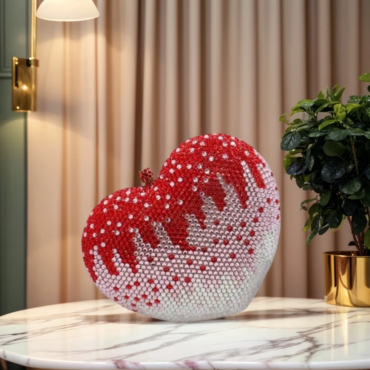 

Mini Women Heart Shape Rhinestones Evening Bag Lovely Crystal Clutch Purse Glitter Diamond Handbag fpr Prom Party