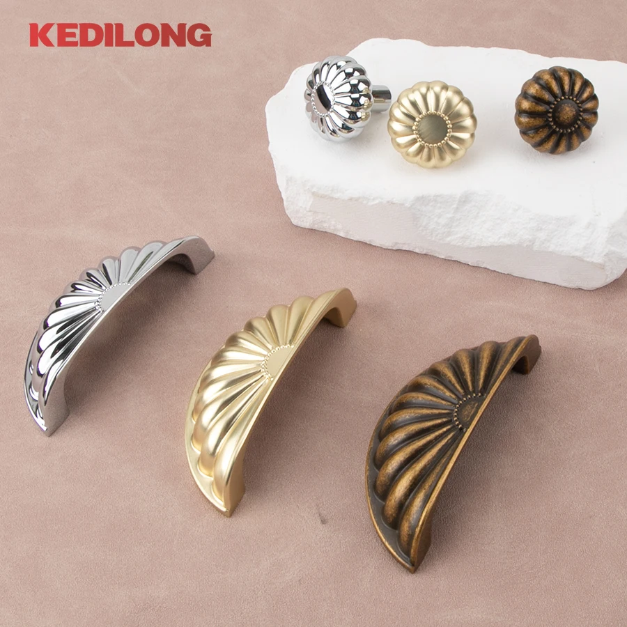 KEDLO French luxury silver shell handle kitchen cabinet gold handle retro color Pull handle furniture hardware drawer handle