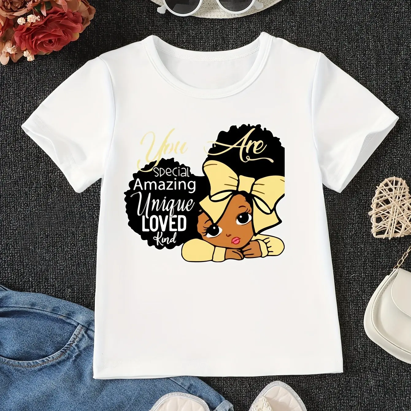 

Children's Clothing Short Sleeve Black Girl with Afros Graphic Print T-Shirt for Girls Casual Girl Clothes Fashion O-Neck Tees