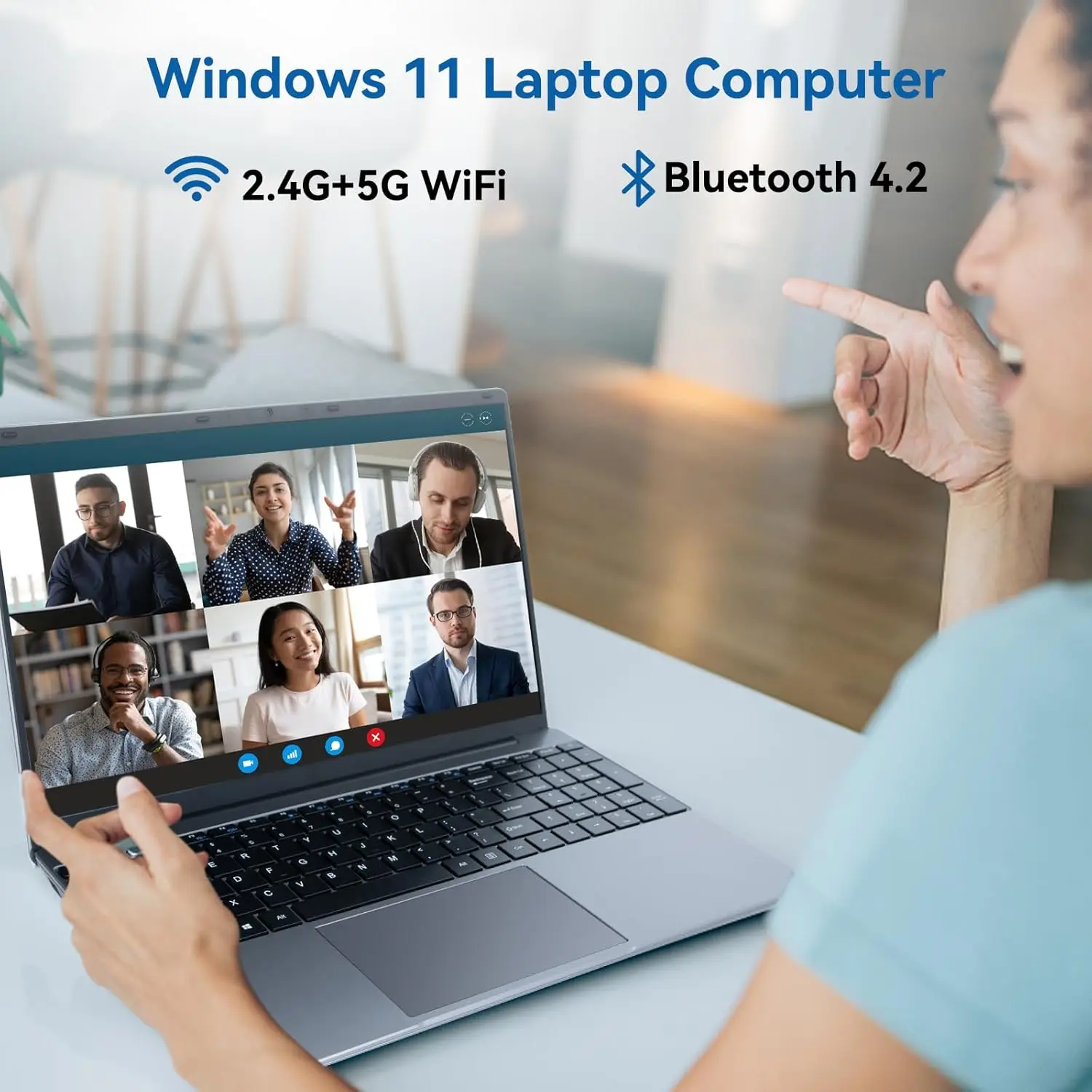 แล็ปท็อปคอมพิวเตอร์ขนาด 15.6 นิ้ว ระบบปฏิบัติการ Windows 11 โปรเซสเซอร์ Quad-Core Celeron N5095 หน้าจอ IPS ความละเอียด 1366*768 แบตเตอรี่ 5000mAh แรม 8GB DDR4 ความจุ 256GB SSD