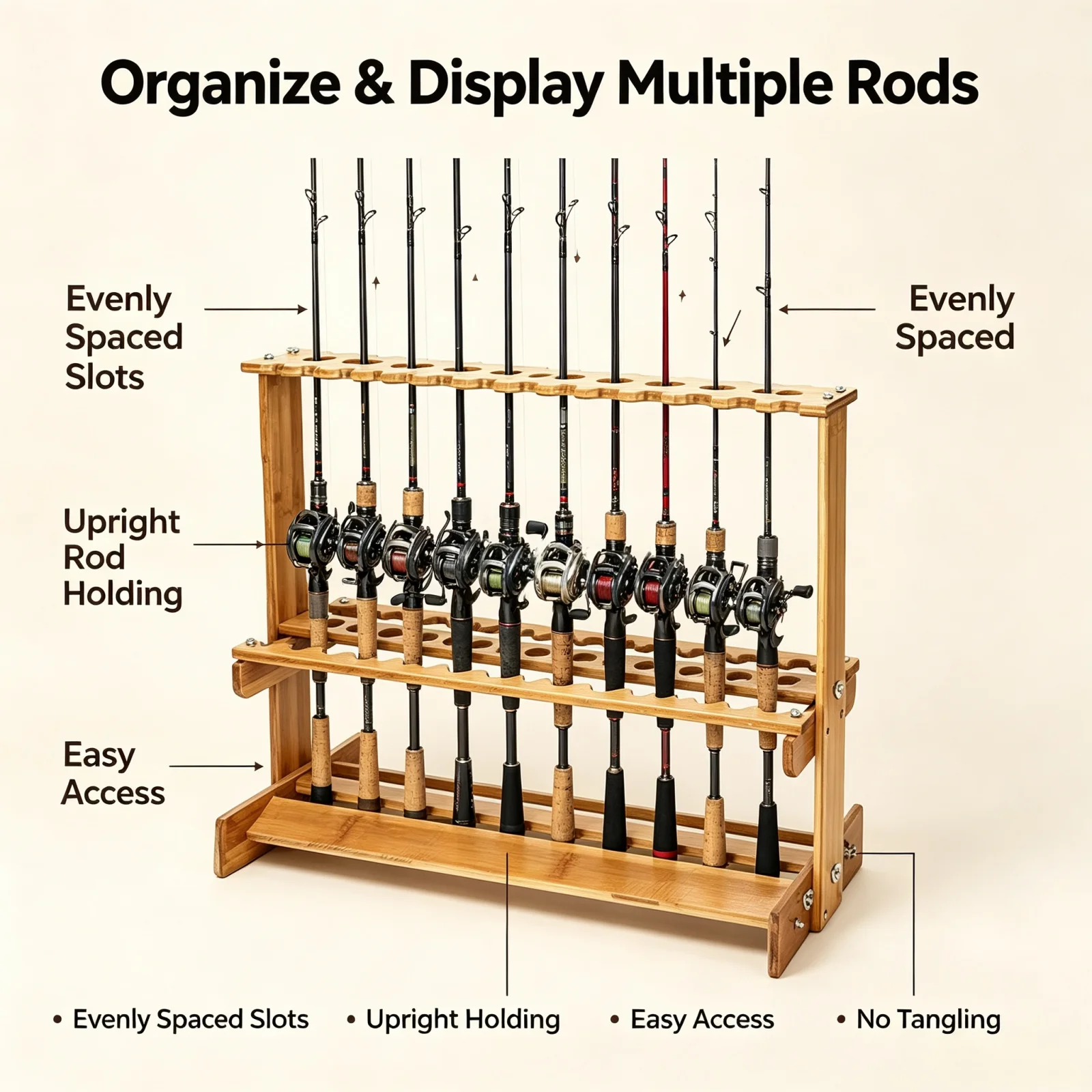 Vertical Bamboo Fishing Rod Di - Fishing Rod Rack 评论和价格