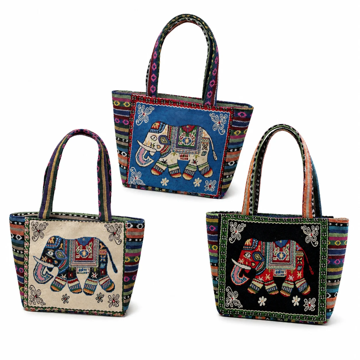 Vintage Ethnische Elefanten-Muster Gewebte Tragetasche Große Kapazität Reißverschluss-Handtasche Boho Schultertasche für Frauen Reisen Einkaufen Täglicher Gebrauch – Detail 6
