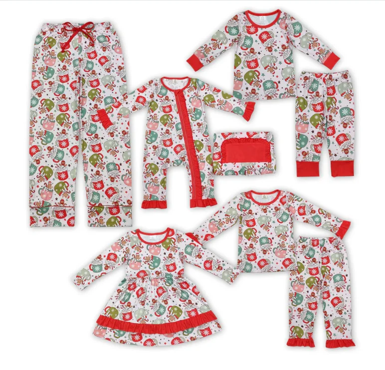 

Girls Matching Boys Gingerbread Milk Print 2 Pieces SetsChildren Matching Christmas Pajamas Sibling Clothes