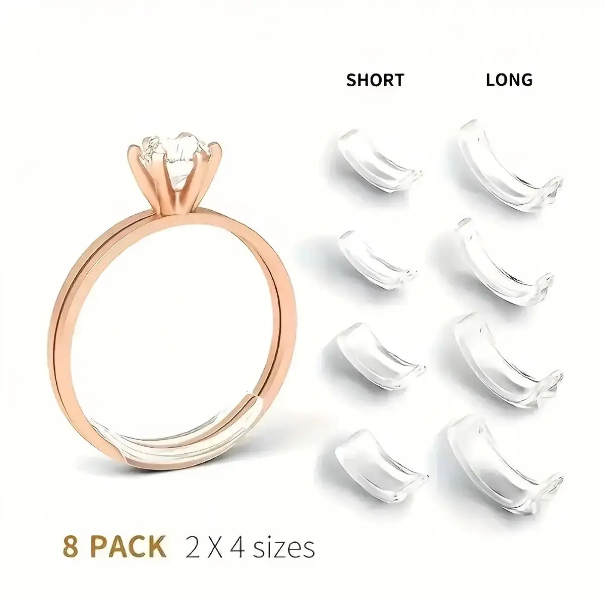8PCS Invisible Ring Regulator Transparent Plastic Ring Adjustment Set - anti-slip and comfortable fit, multi-functional ring size adjustment pad, portable loose ring correction tool, suitable for oversized jewelry of various finger sizes