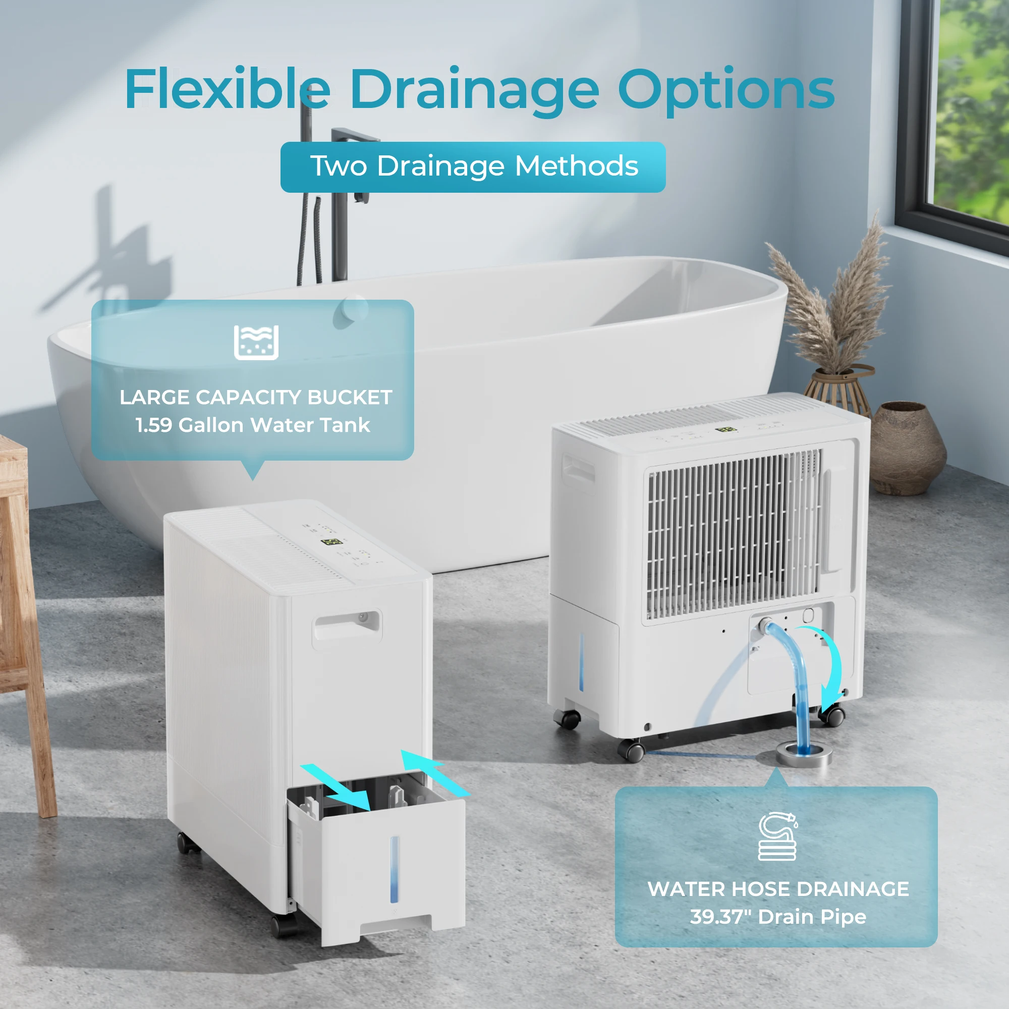 مزيل رطوبة للطابق السفلي ، كبير مربع. قدم ، خزان مياه جالون ، 4 أوضاع 55 باينت ، تصريف تلقائي ، منزل