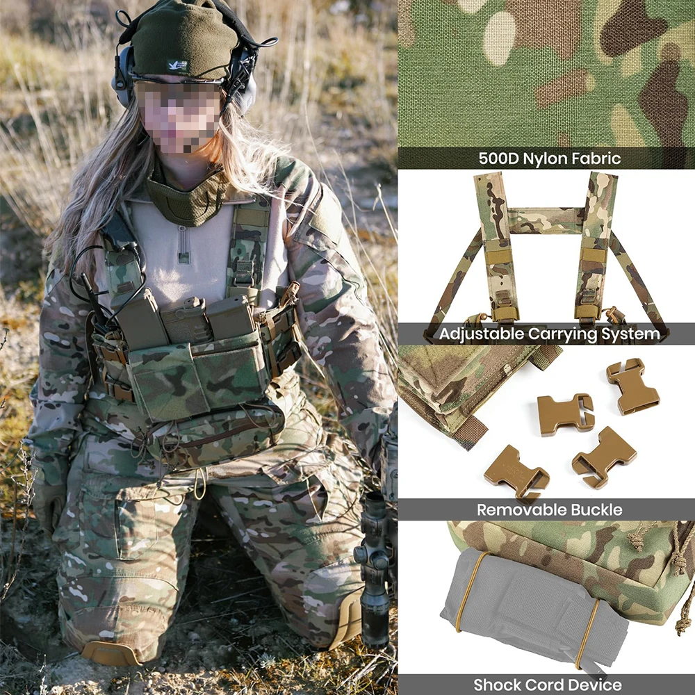 Tactical Multifunctional Chest Rig, Plate Carrier System, Detachable Panels with 5.56 7.62 Mag Pouches, for Outdoor Activities