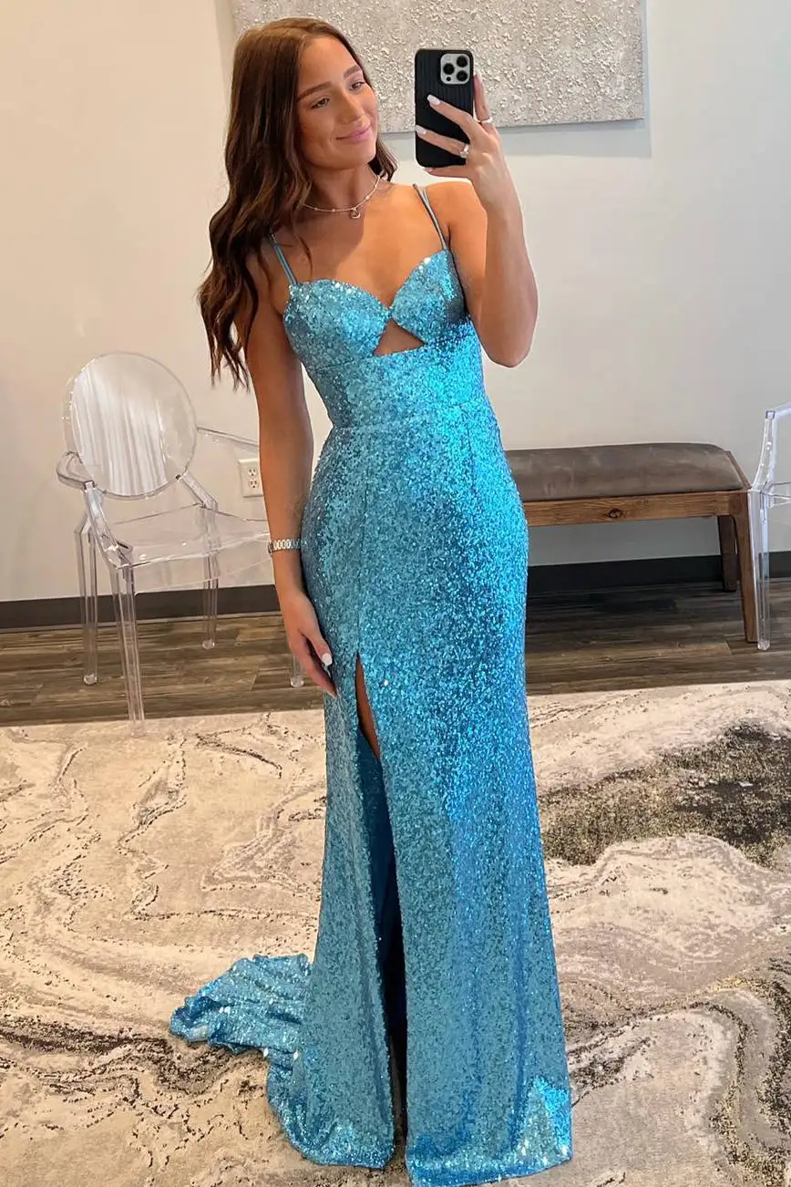 

Sparkly Sequin Mermaid Prom Dress Sexy Spaghetti Straps Formal Occasion Dresses Boodycon Party Gown Evening Gowns