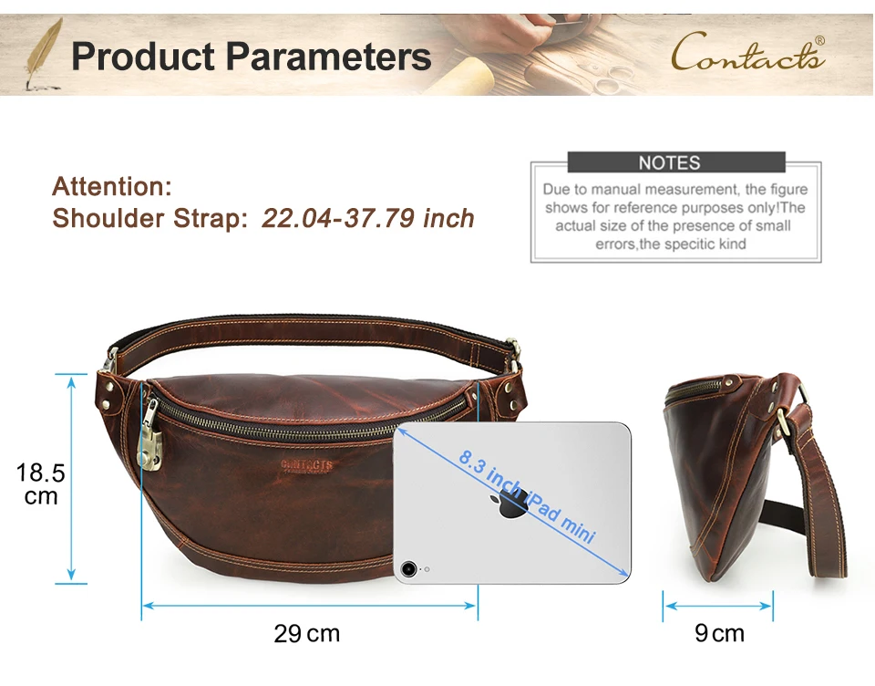 CONTACT'S Echte Leder-Hüfttasche für Herren, Reise-Bauchtasche mit Zahlenschloss, Kleine Brusttasche für Alltag & Reisen – Detail 4
