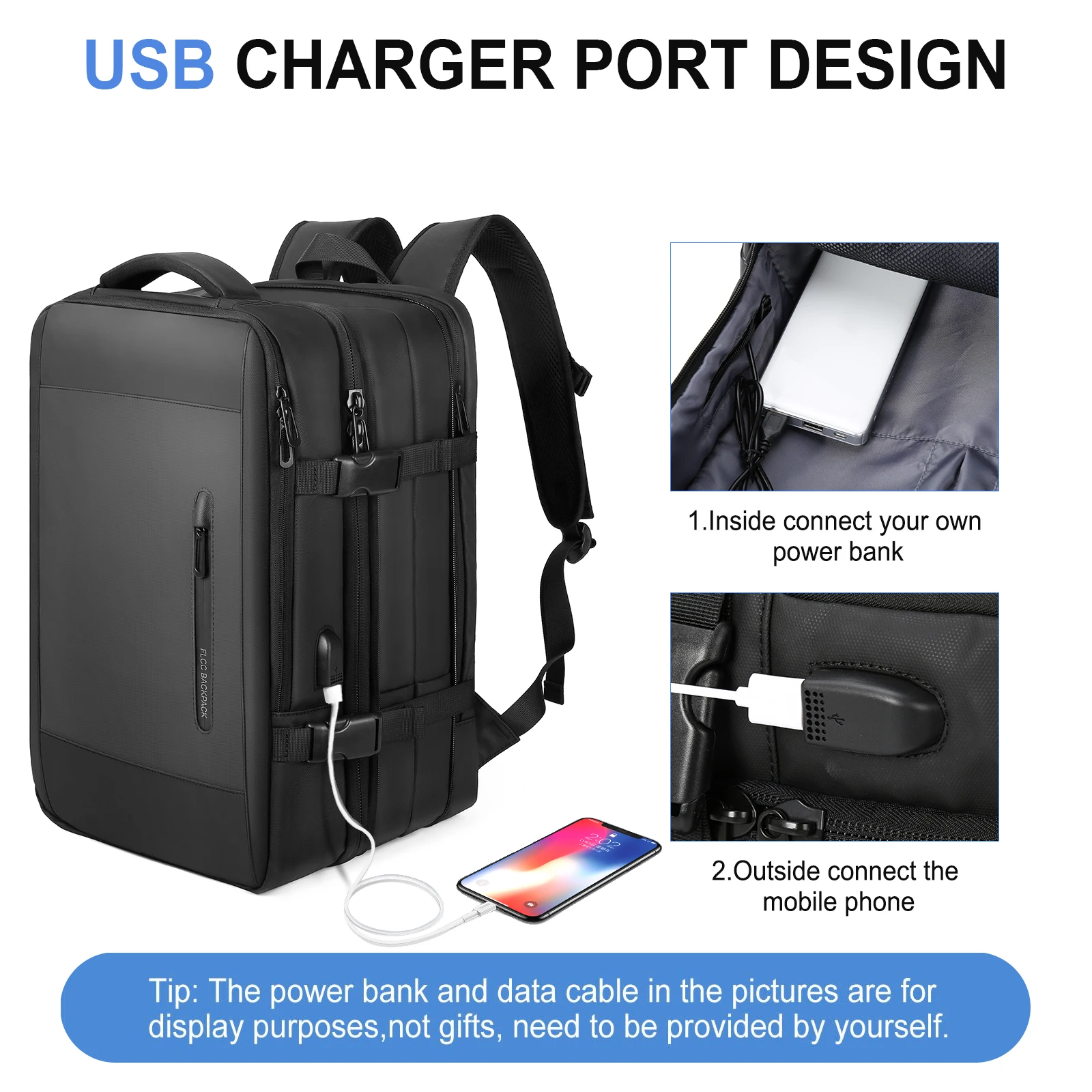 Men\'s Minimalist Business Travel Backpack Large Expandable 17 inch Laptop Backpack Anti-Theft Trip Luggage Bag with USB Charging