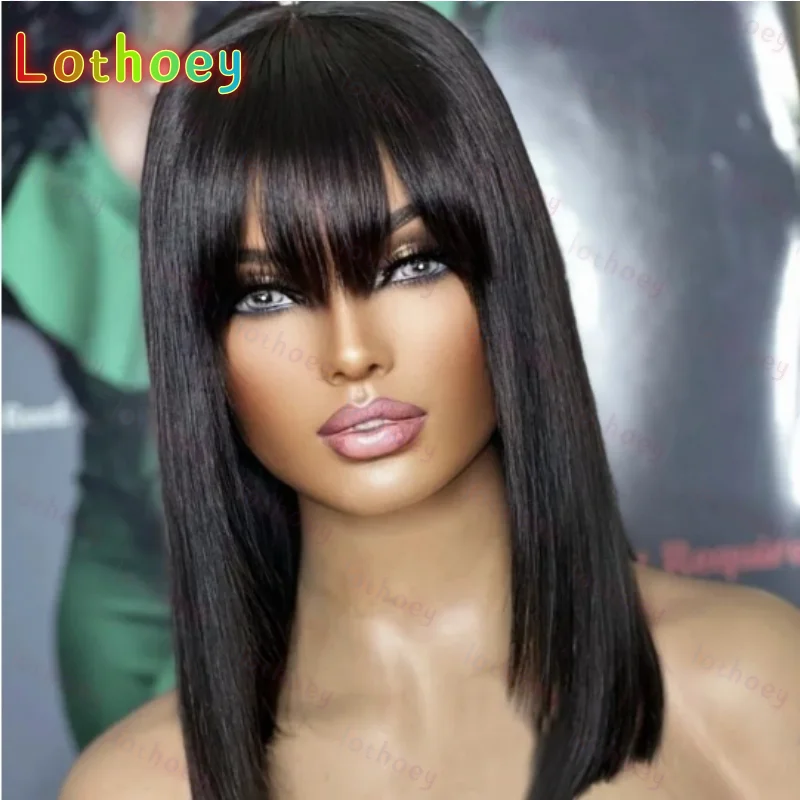 Короткие парики из натуральных волос с шелковым верхом и челкой, бразильский боб с шелковой основой, полностью кружевные парики, предварительно сорванные для женщин, мульти-с