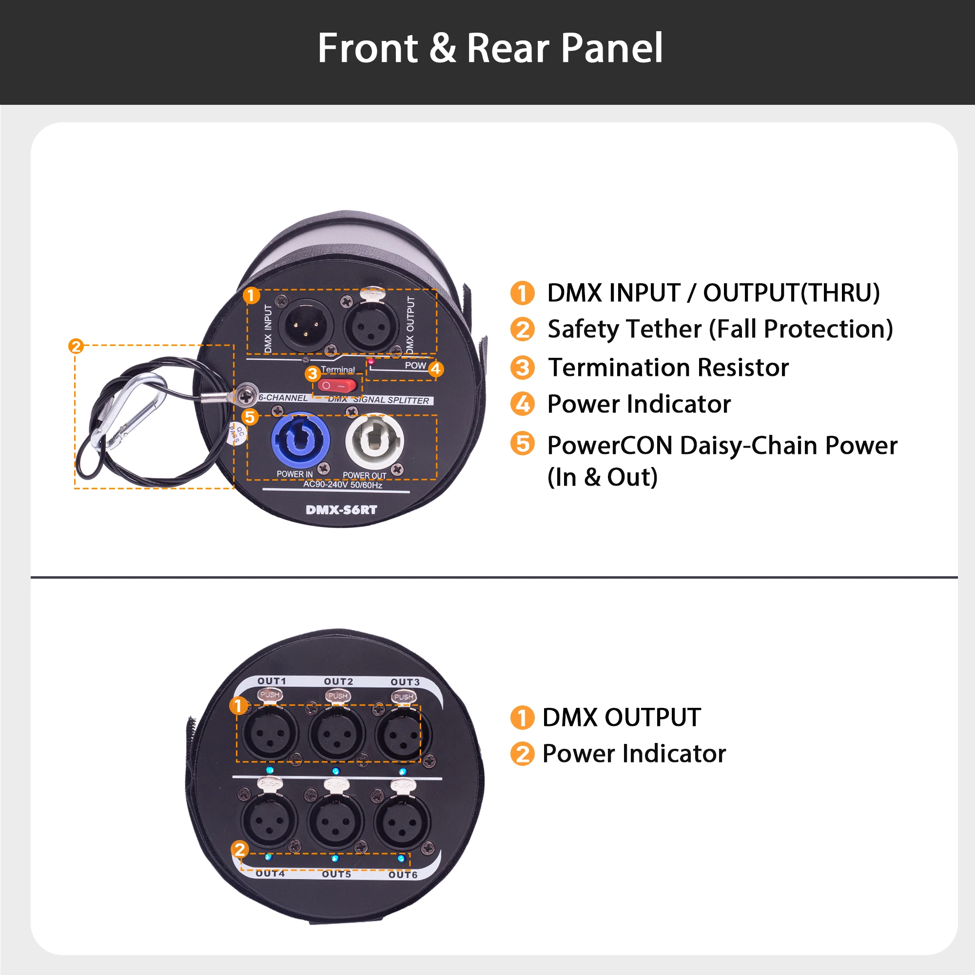 Pknight 6-Channel DMX Signal Splitter, Optical Isolated DMX Amplifier Distributor,DMX-S6RT