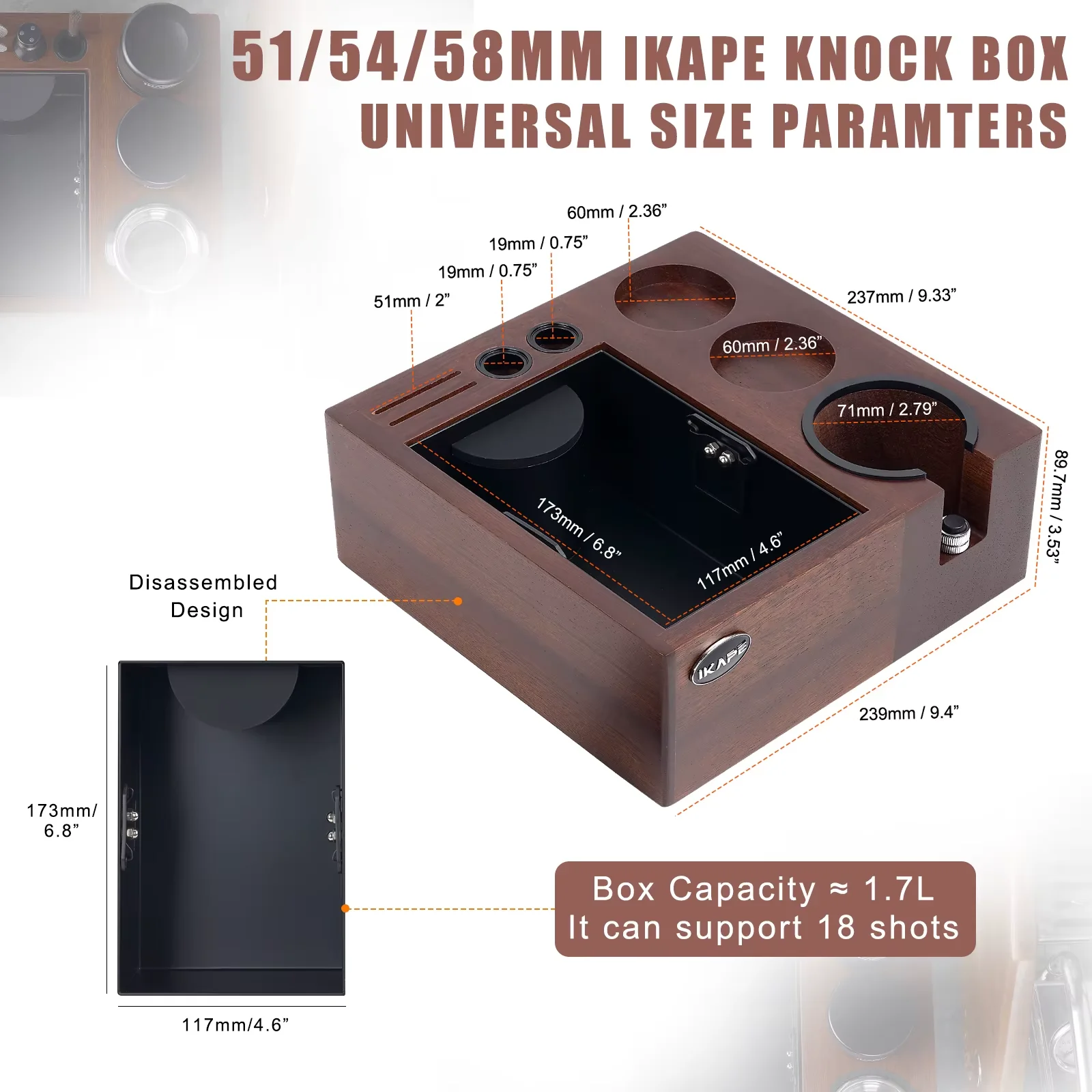 

IKAPE V2 Espresso Knock Box,V5 Espresso Coffee Organizer Box Fit for 51/58MM Espresso Tamper,Distributor Accessories Base
