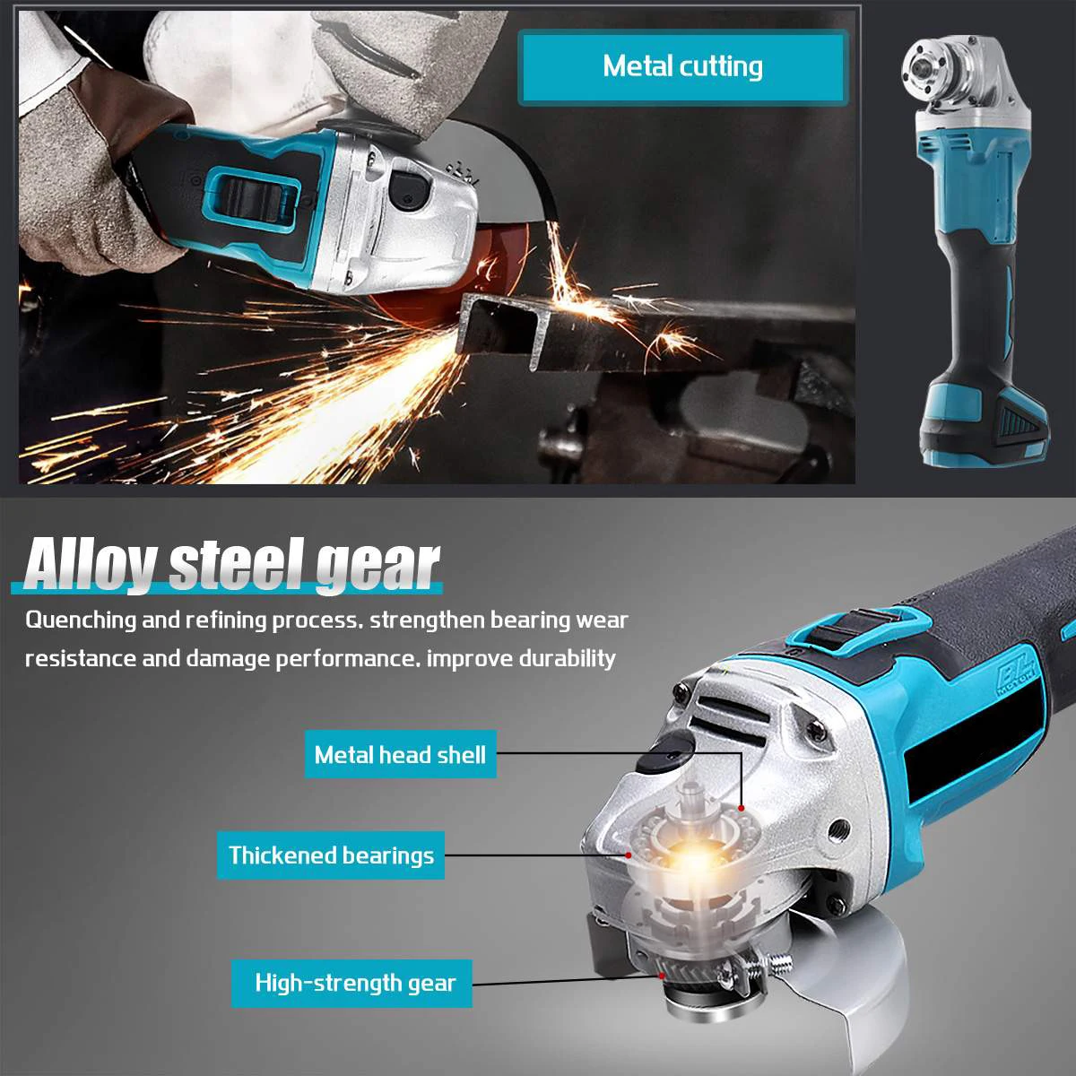 Image 6: Meuleuse d'angle sans fil 125 mm, 4 vitesses, pour le travail du bois, compatible avec batterie Makita 18V