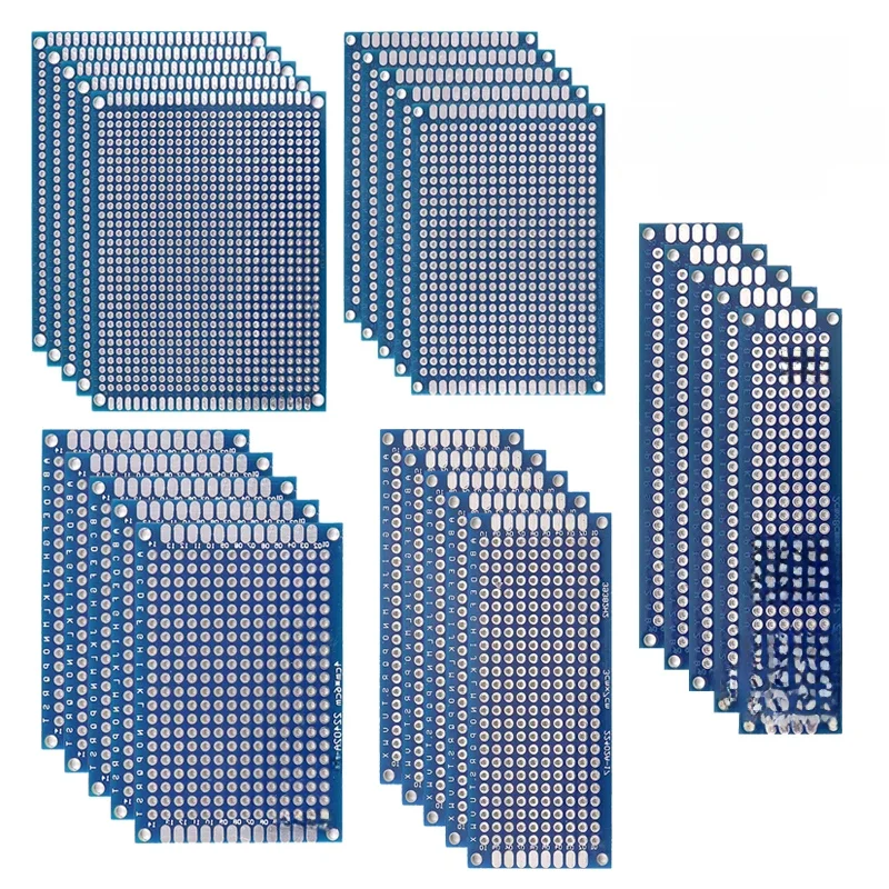 Prototype de carte PCB bleu, cartes de circuit imprimé double face pour projet de soudure de bricolage, 5/10 pièces, 2x8, 3x7, 4x6, 5x7, 7x9cm