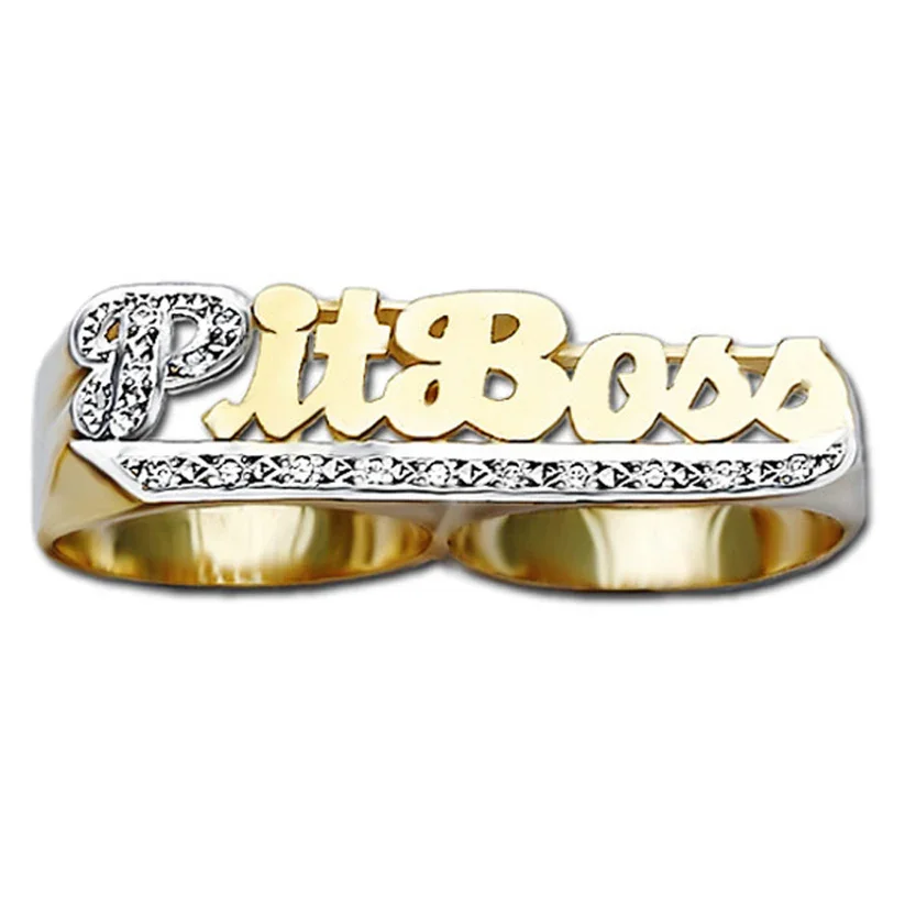

Two Finger Name Ring with Diamonds Custom 3D Two-Tone Name Ring Unique Engagement Gift Personalized Ring Wedding Jewelry for Her