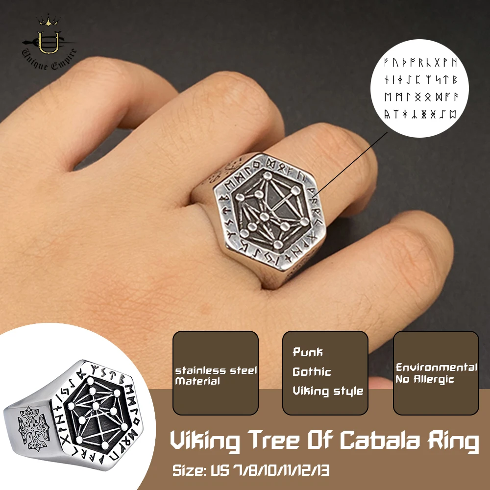 

Nordic Viking Tree Of Cabala Male God Ring Mythical Rune Tree Of Life Stainless Steel Band Punk Hip Hop Anniversary Gift Jewelry