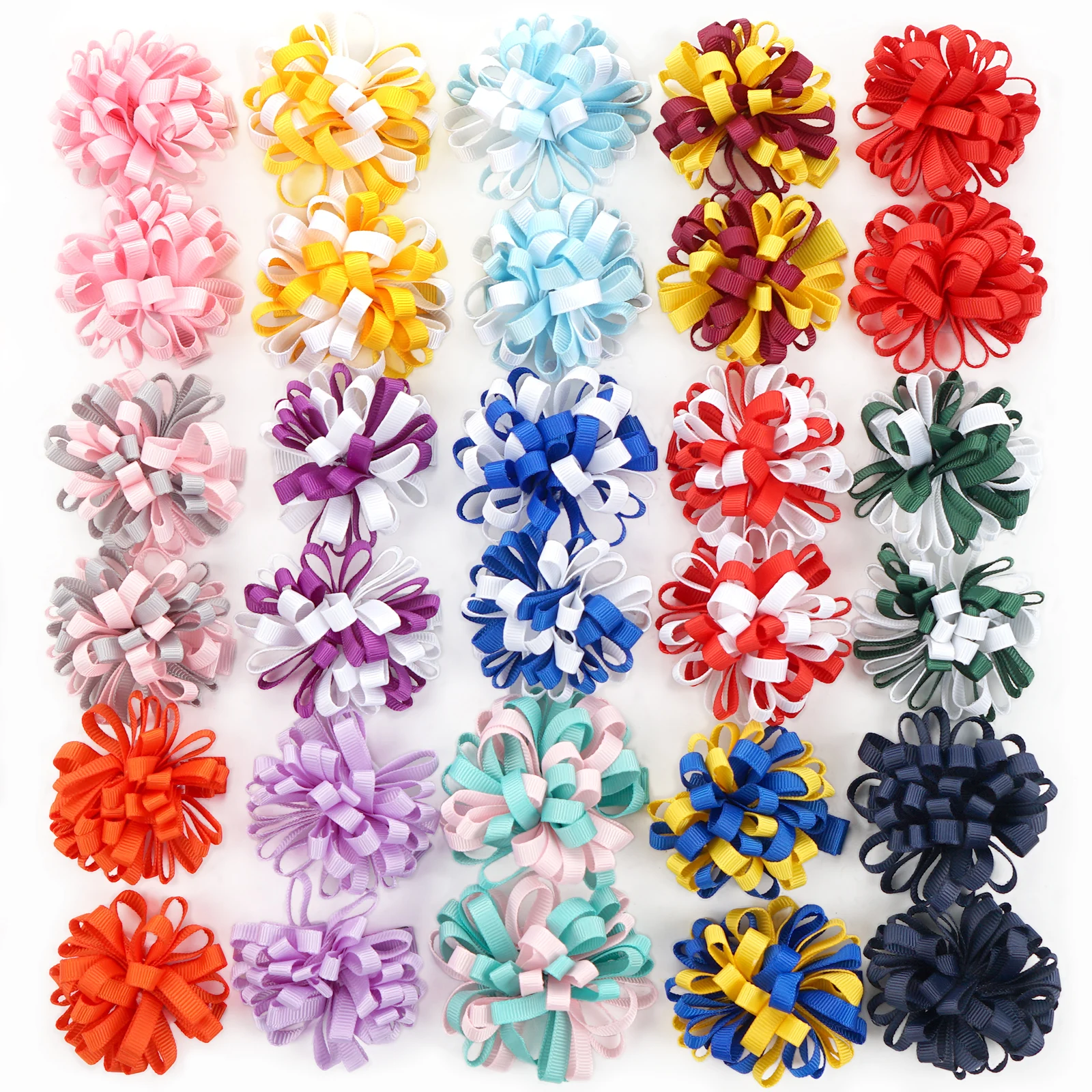 30pcs New Solid Ribbon Bowknot Hair Clips For Baby Girls Handmade Cute Bows Hairpin Barrettes Headwear Kids Hair Accessories