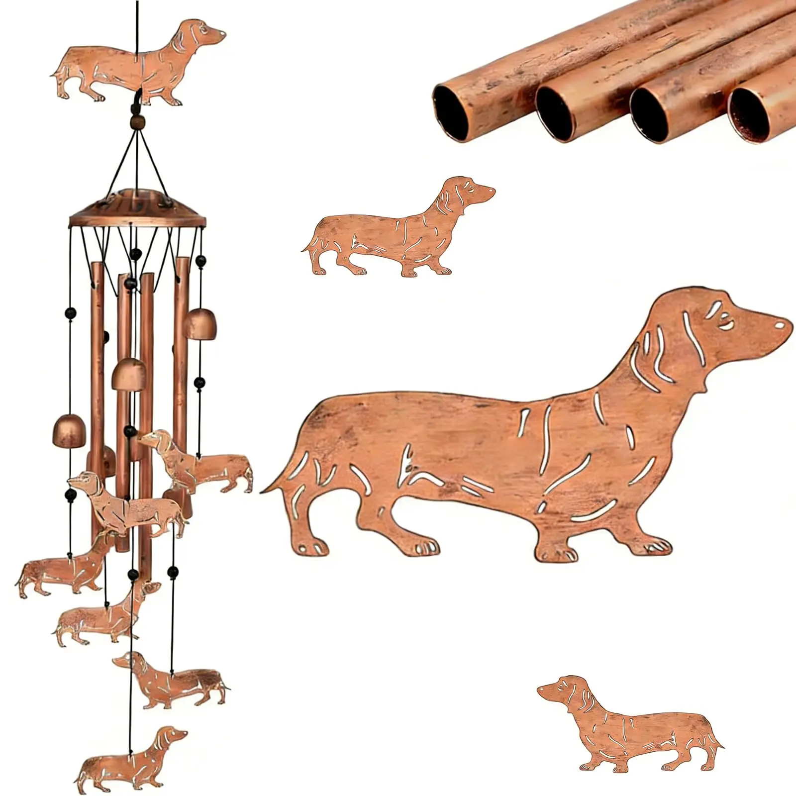 Teckelhond windgong voor buiten, metalen windgong, Teckelhond cadeau voor vrouwen/mannen, windgong tuindecoratie buiten, gedenkgeschenk/huiswarming/verjaardag/festival cadeau, tuindecoratie