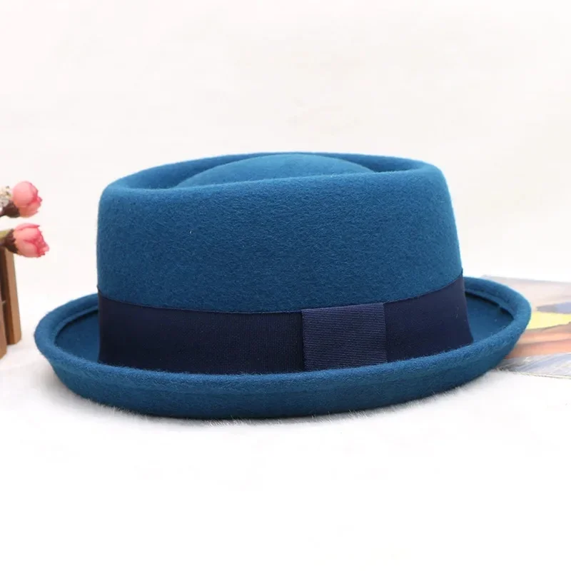 Chapeau fedora en laine de style coréen, petit chapeau unisexe à bord rond, manchette, automne et hiver