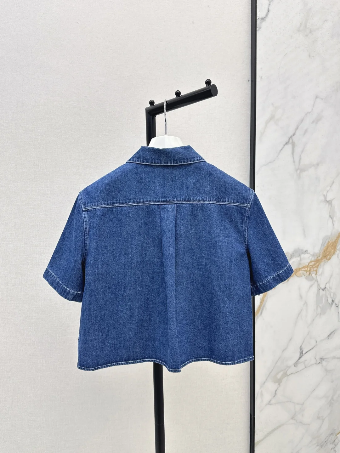 

2025 Spring and Summer Fashion New Women's Denim Suit Dark Blue Lapel Loose Short Sleeve Shirt Denim Capri Pants