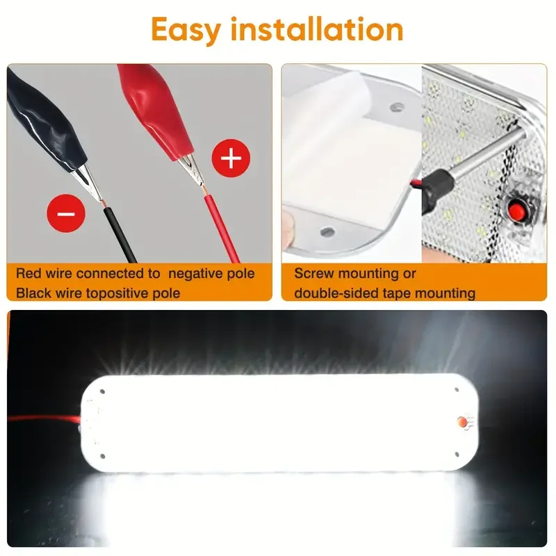 12V-80V High Brightness LED Panel Light Bar 72LED Car Interior Ceiling Dome Light With Switch For RV Trailer Boat Cargo Camper