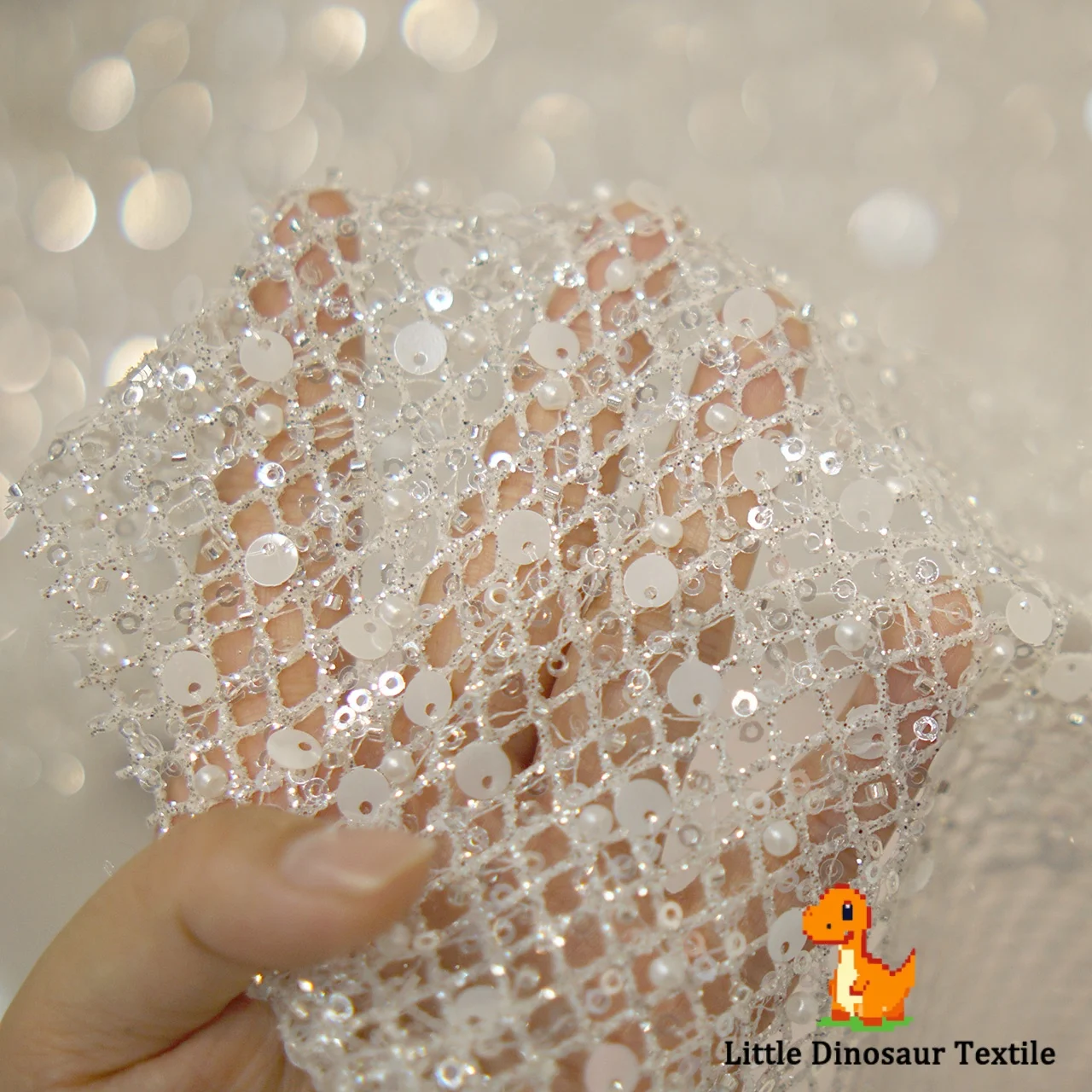 

Свадебное платье, кружевная ткань, 3D-вышивка с круглыми блестками и жемчугом для кутюрной свадебной одежды и дизайнерских модных применений