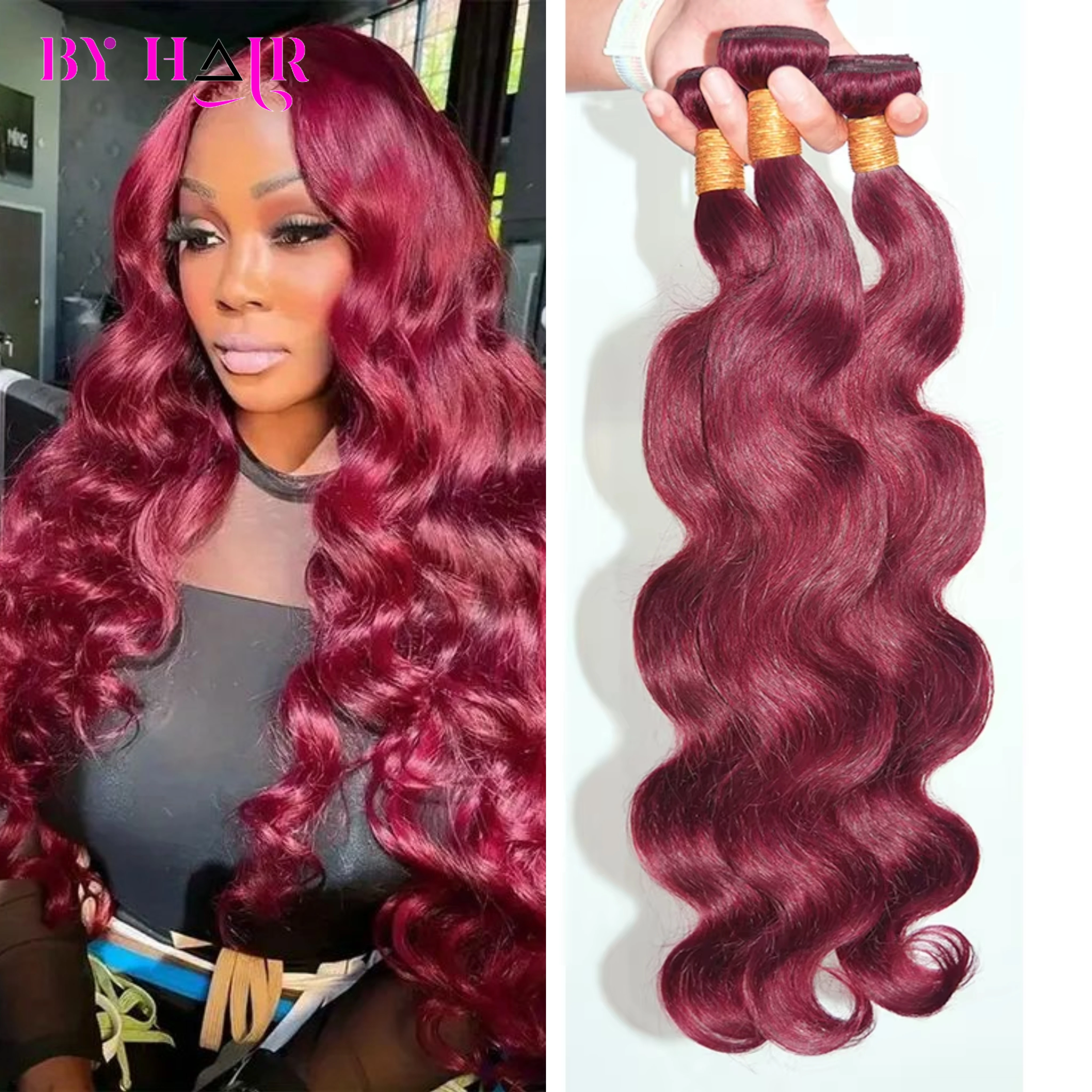 

99J Пучки объемных волн, человеческие волосы бордового цвета, бразильские наращивание волос Remy, плетение 1/3/4 шт., 26-дюймовые пучки необработанных человеческих волос