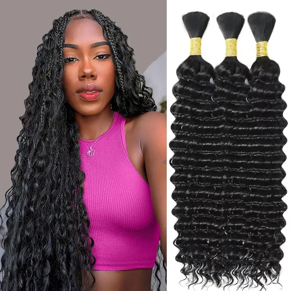 موجة عميقة جديلة الشعر البشري تجديل الشعر البشري مجعد الشعر البشري السائبة لتضفير حزم الشعر البشري الشعر الرطب والمموج 1/2/3 #1