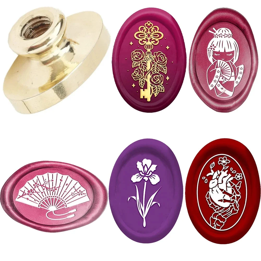 Sleutel Meisje Fan Bloem Hand Lakzegel Stempel Ovaal Verwijderbare Messing Hoofd Voor Notebook Cadeau Enveloppen Uitnodigingskaart Decoratie - afbeelding 2