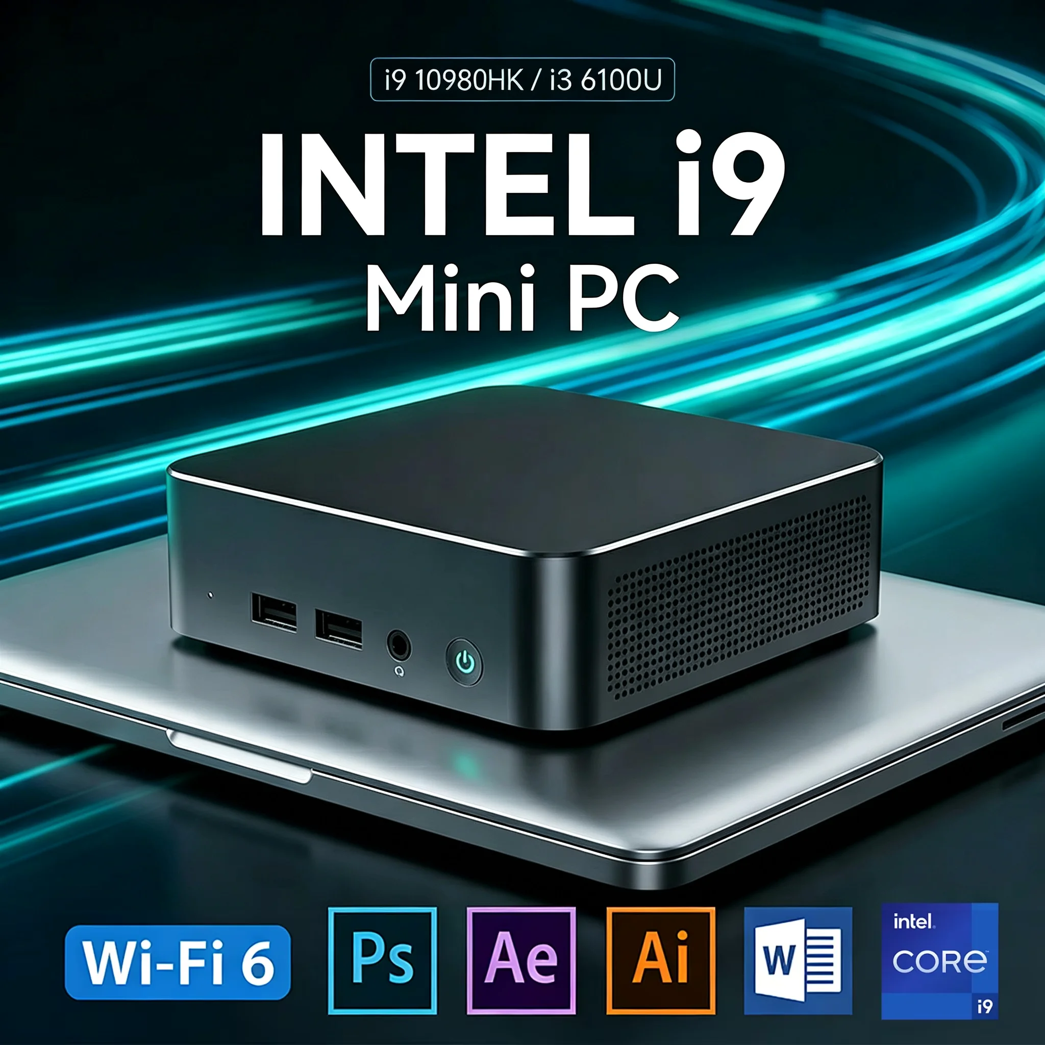Mini PC Windows 11 Pro Intel Core I9 10980HK/ Intel Core I3 6100U Windows 11 Pro Grafica UHD 16GB LPDDR4 1/2TB M.2 SSD WiFi 6+BT5.2 PC Desktop