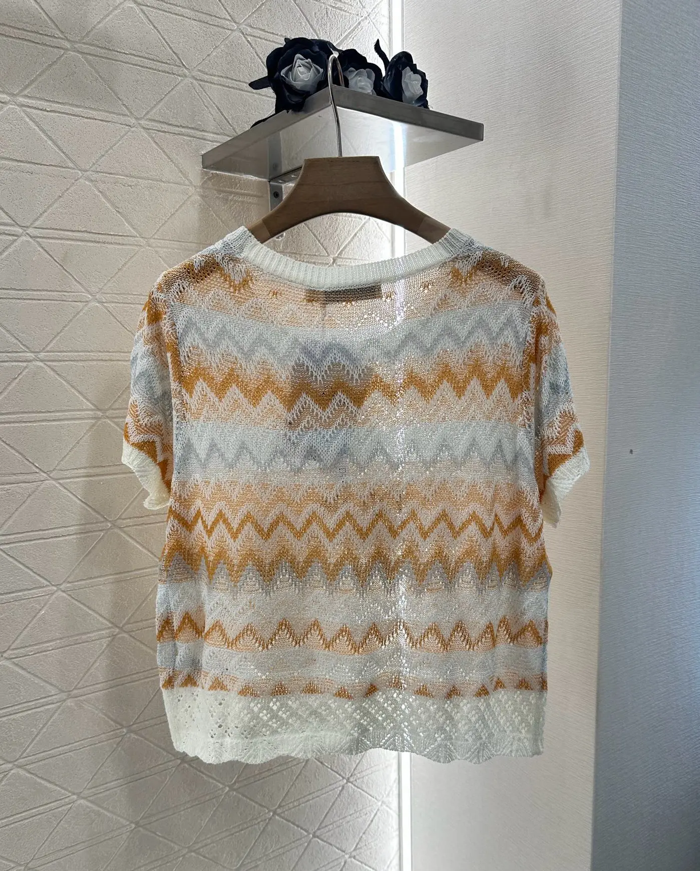 

2025 New Sweater Short-sleeved O-neck Knit Lace Pullover Wool Tencel Fashionable Versatile Slimming Figure-hugging Spring Summer