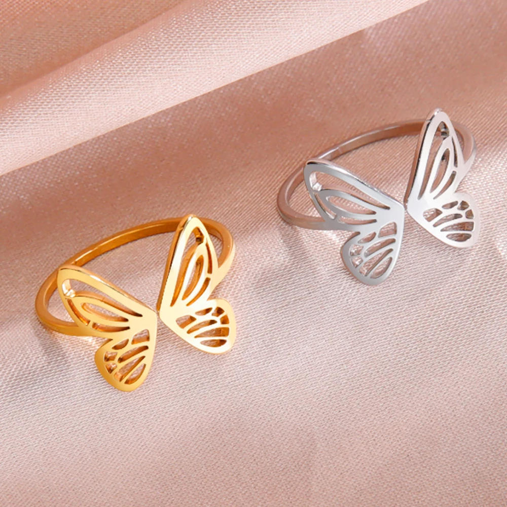 Lemegeton Butterfly Open Cute Stainless Steel Women's Ring Adjustable Finger Rings Wedding Birthday Jewelry Gift Wholesale New